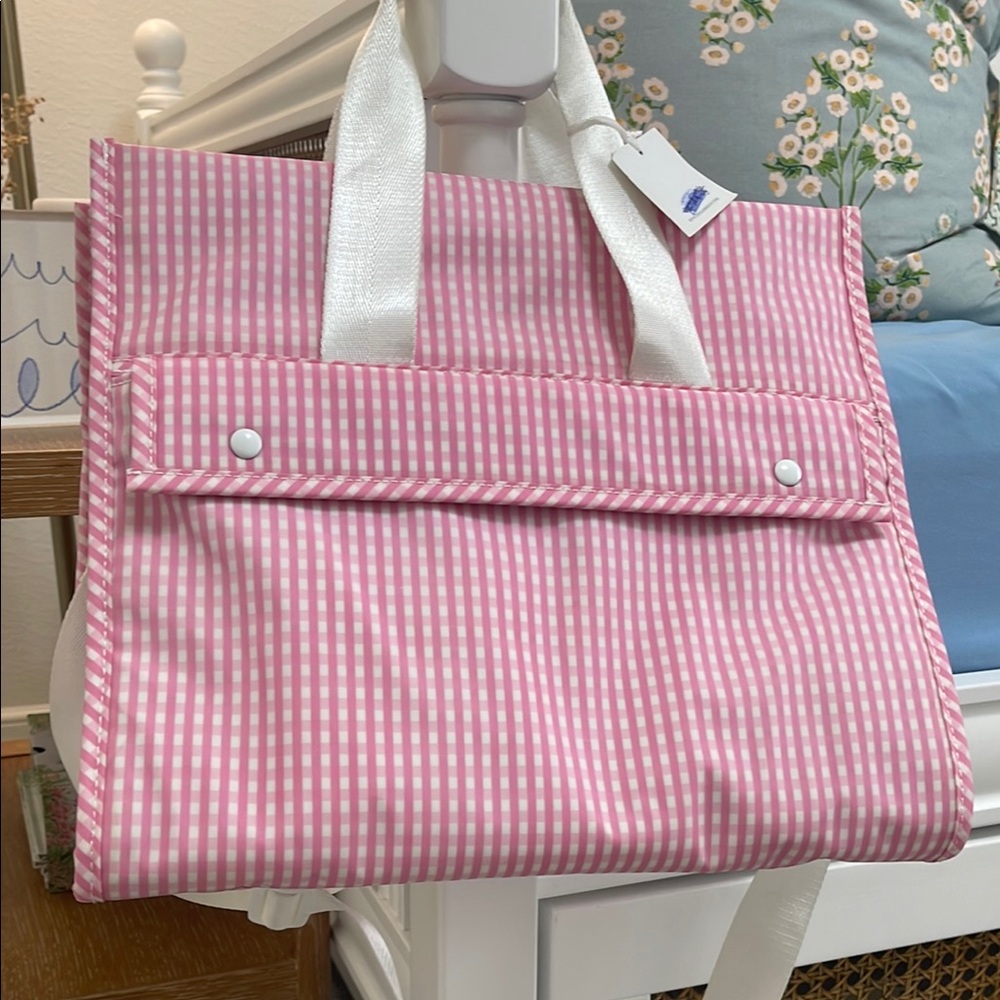 TRVL Designs Hot Pink and White Gingham Diaper Bag Baby Tote Discontinued NWT - Picture 2 of 5